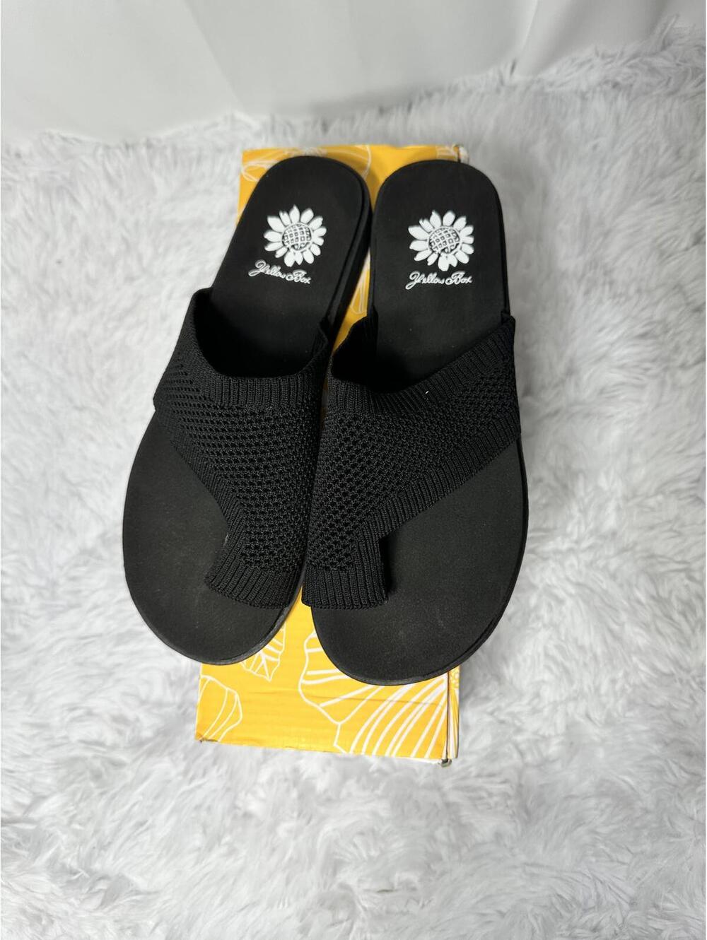 Yellow Box Black Knit Slide Sandals
